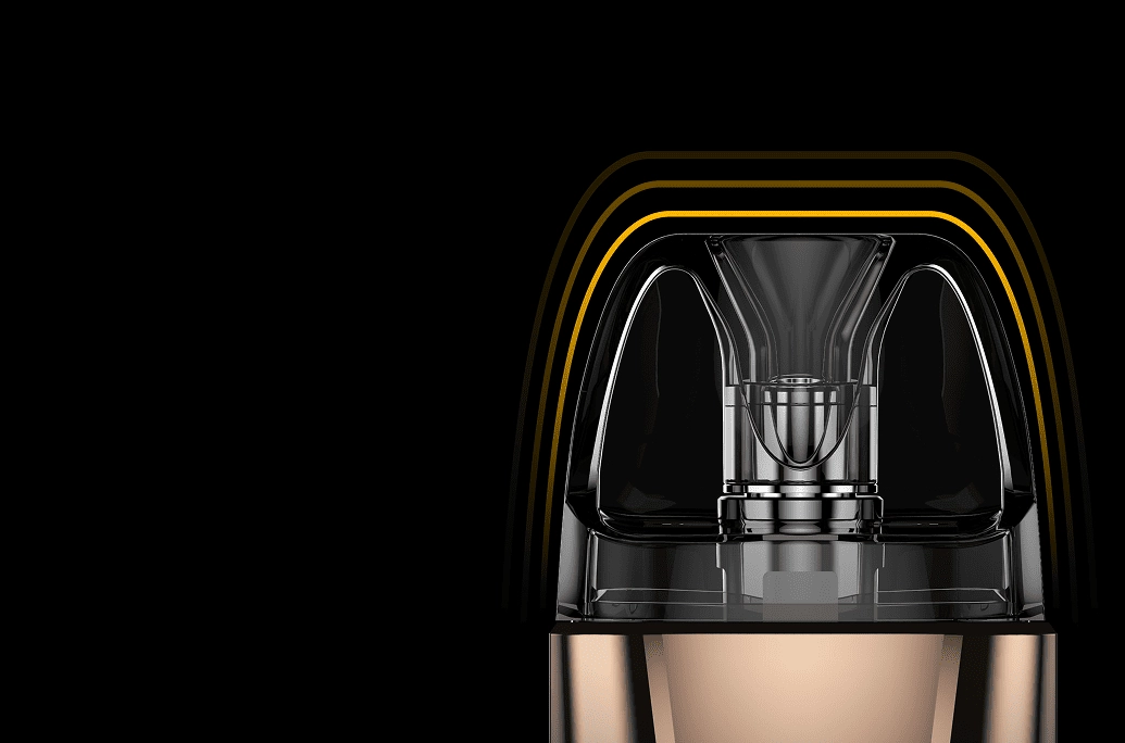 A close-up of the optimized mouthpiece on the LUXE XR MAX 2, ergonomically designed to enhance the flavor from the dual mesh vape coil.